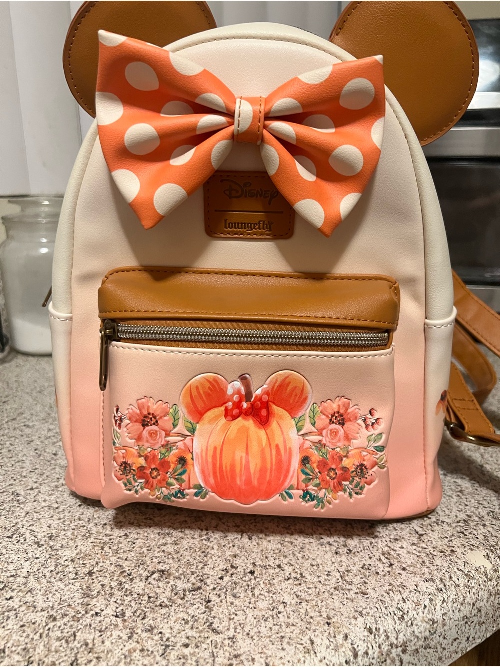 Disney Loungefly White and Tan Polka Dot Accent Bag